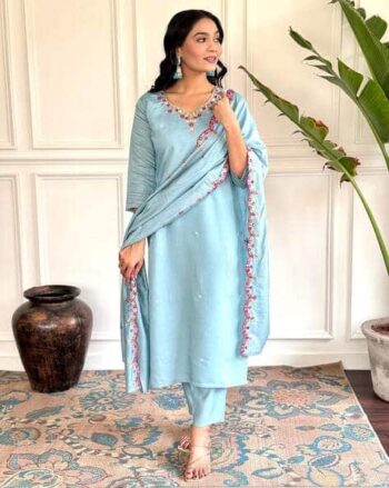 Women Embroidered Straight Kurta Set