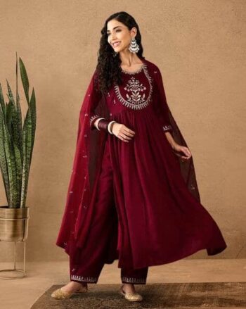 Women Embroidered Straight Kurta Set