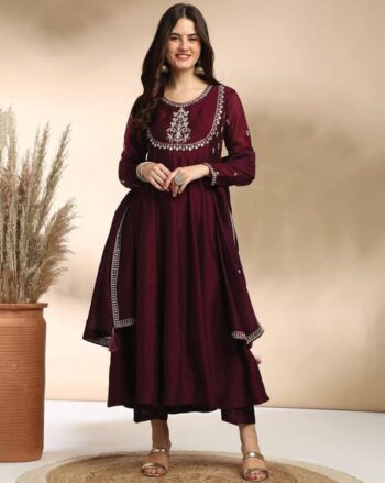 Women Embroidered Straight Kurta Set with Dupatta