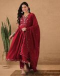 Women Embroidered Straight Kurta with Skirt & Dupatta