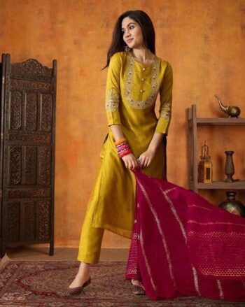 Women Embroidered Straight Kurta Set