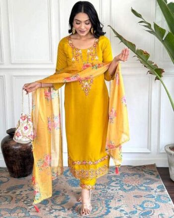 Women Embroidered Straight Kurta Set