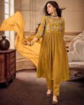 Women Embroidered Flared Kurta with Palazzo & Dupatta