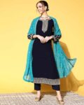 Women Embroidered Straight Kurta with Pants & Dupatta