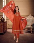 Women Embroidered Straight Kurta with Pants & Dupatta
