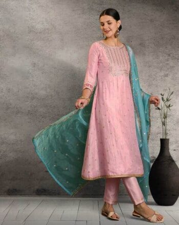 Women Embroidered Flared Kurta Set