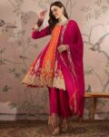 Women Embroidered Flared Kurta with Pants & Dupatta