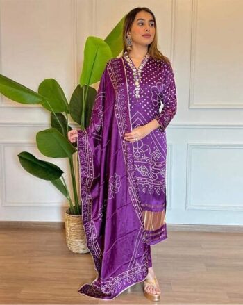 Women Bandhani Print Kurta Suit Set