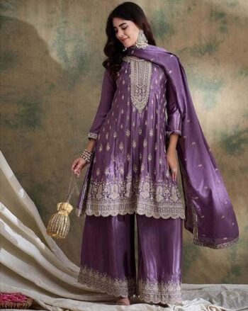 Women Embellished Straight Kurta with Sharara & Dupatta