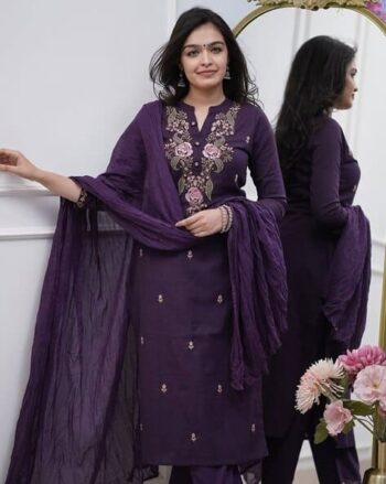 Women Embroidered Straight Kurta Suit Set