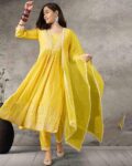 Women Floral Woven Straight Kurta with Pants & Dupatta