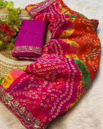 Women Bandhani Printed Georgette Saree