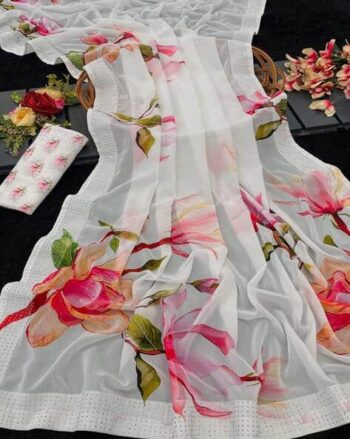 Women Floral Print Saree with Contrast Border