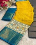 Women Floral Woven Banarasi Saree with Contrast Border