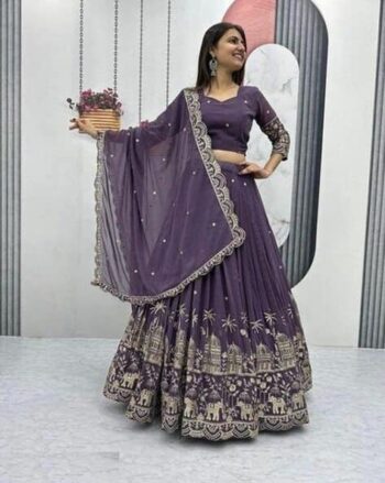 Women Embroidered Flared Lehenga Choli with Dupatta