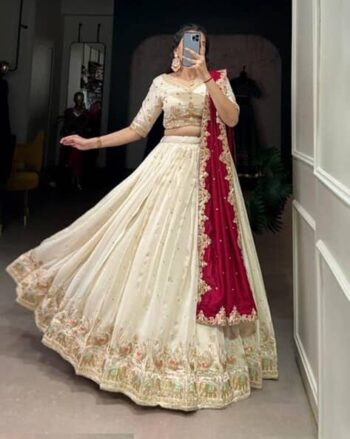 Women Embroidered Flared Lehenga Choli with Dupatta