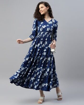 Women Floral Print Tiered Dress