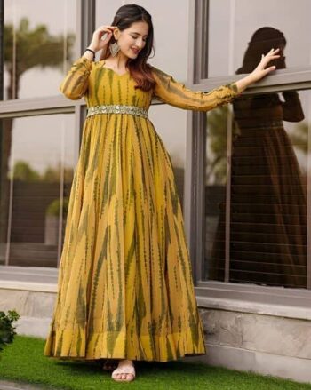 Women Printed Fit & Flare Maxi Dress with Belt