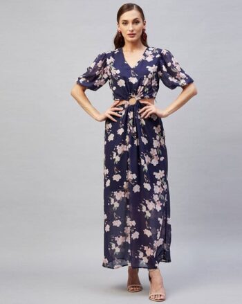 Floral Print A-Line Maxi Dress