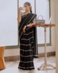 Women Striped Bhagalpuri Silk Saree with Contrast Border