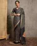 Women Striped Design Tassels and Latkans Pure Crepe Ethnic Motif Saree with Blouse Piece