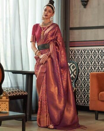 Floral Woven Kanjeevaram Saree with Contrast Border