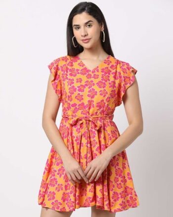 Floral Print V-Neck Fit & Flare Dress