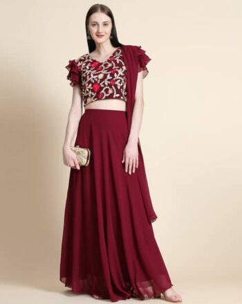 Embellished Flared Lehenga & Choli Set with Dupatta