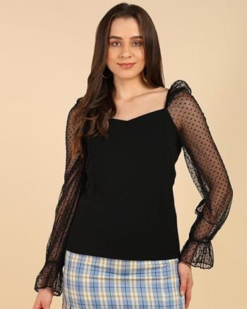 Women Polka-Dot Print Fitted Sweetheart-Neck Top