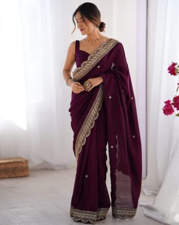 Embellished Design Sequins Vichitra Silk Saree