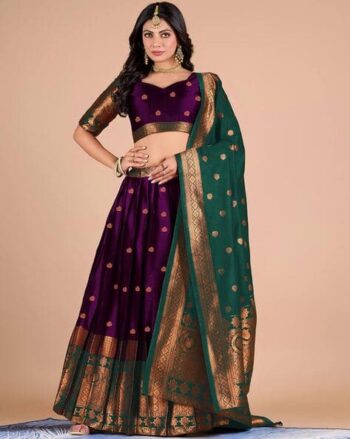 Women Floral Woven Flared Lehenga Choli Set