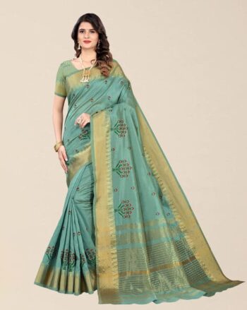 Embroidered Saree with Contrast Border