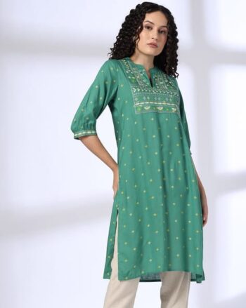 Women Embroidered Straight Kurta & Pants