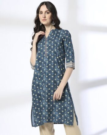 Women Lotus Print Straight Kurta