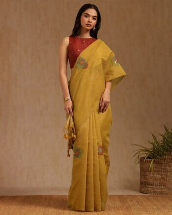 Women Floral Print Chanderi Saree