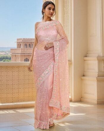 Women Floral Embroidered Net Saree
