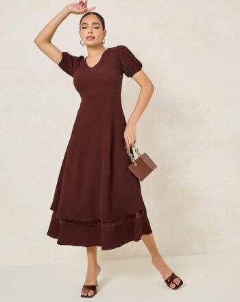 Women V-Neck Layered Maxi Dress