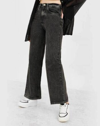 Women High Rise Wide Leg Acid Wash Stretchable Jeans