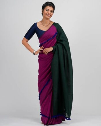 Colourblock Cotton Saree with Tassels