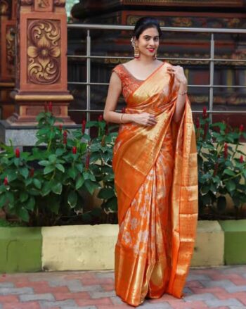 Women Banarasi Silk Saree with Contrast Border