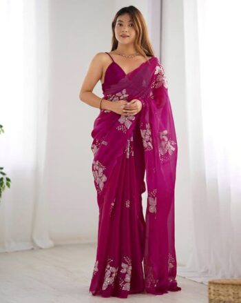 Women Embroidered Saree with Contrast Border