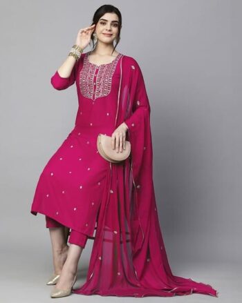 Women Embroidered Straight Kurta Set