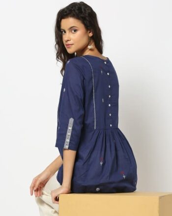 Jamdani Printed Top with Embroidered Yoke