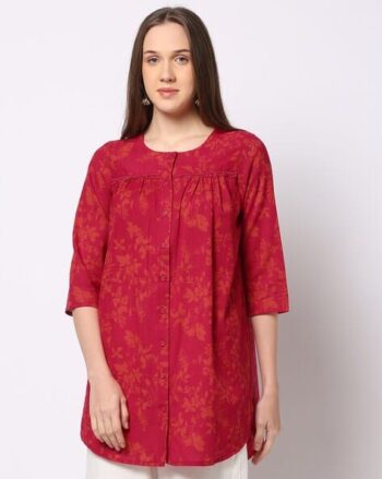 Floral Print Tunic with Lace Highlights