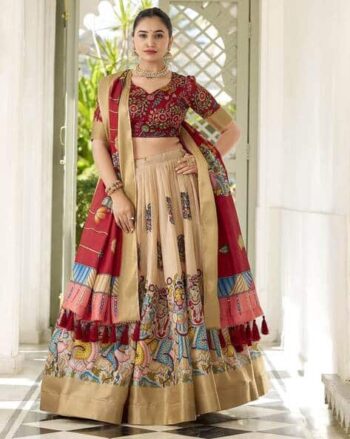 Women Printed Flared Lehenga Choli Set with Dupatta