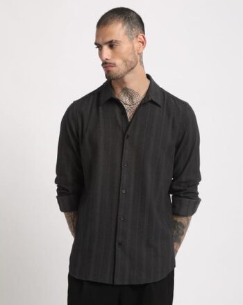 Men Striped Slim Fit Shirt with Spread Collar