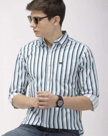 Men Striped Slim Fit Shirt with Patch Pocket