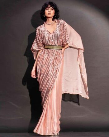 Women Designer Sequinned Kaftan Saree & Belt with Unstitched Blouse
