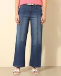 Women High Rise Stone Washed Wide Jeans