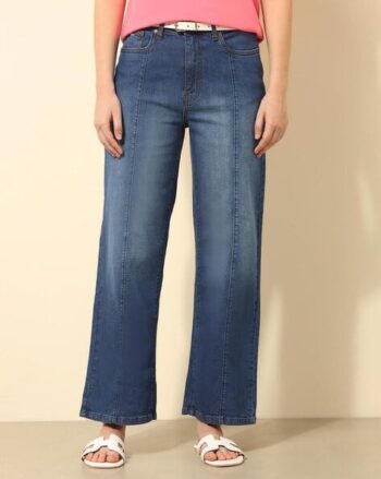 Women High Rise Stone Washed Wide Jeans